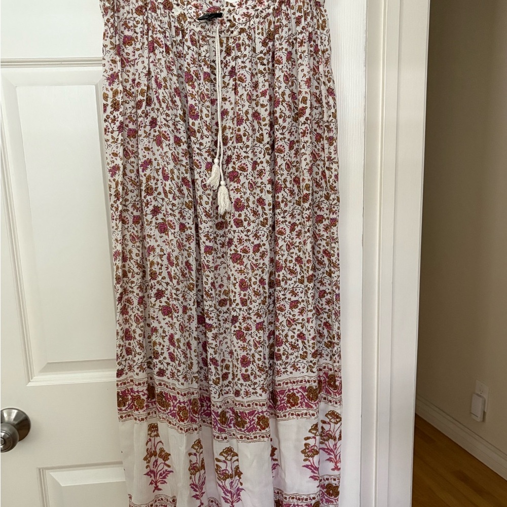 Forever 21 Floral White Pink Brown Print Skirt with Drawstring